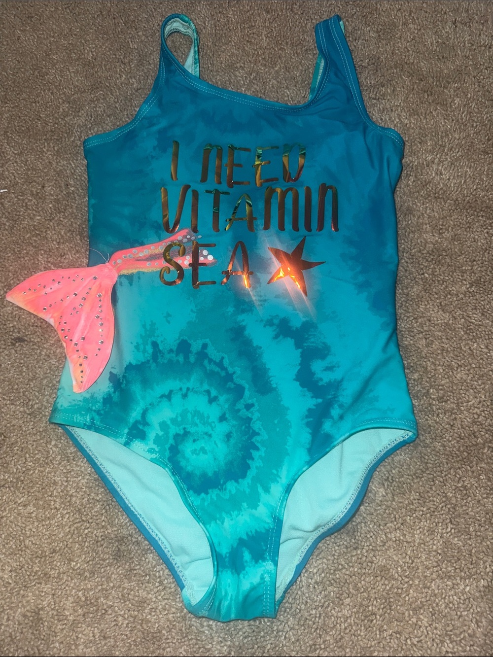 Limited Too Teal Tie-Dye One-Piece Swimsuit with Pink Mermaid Tail